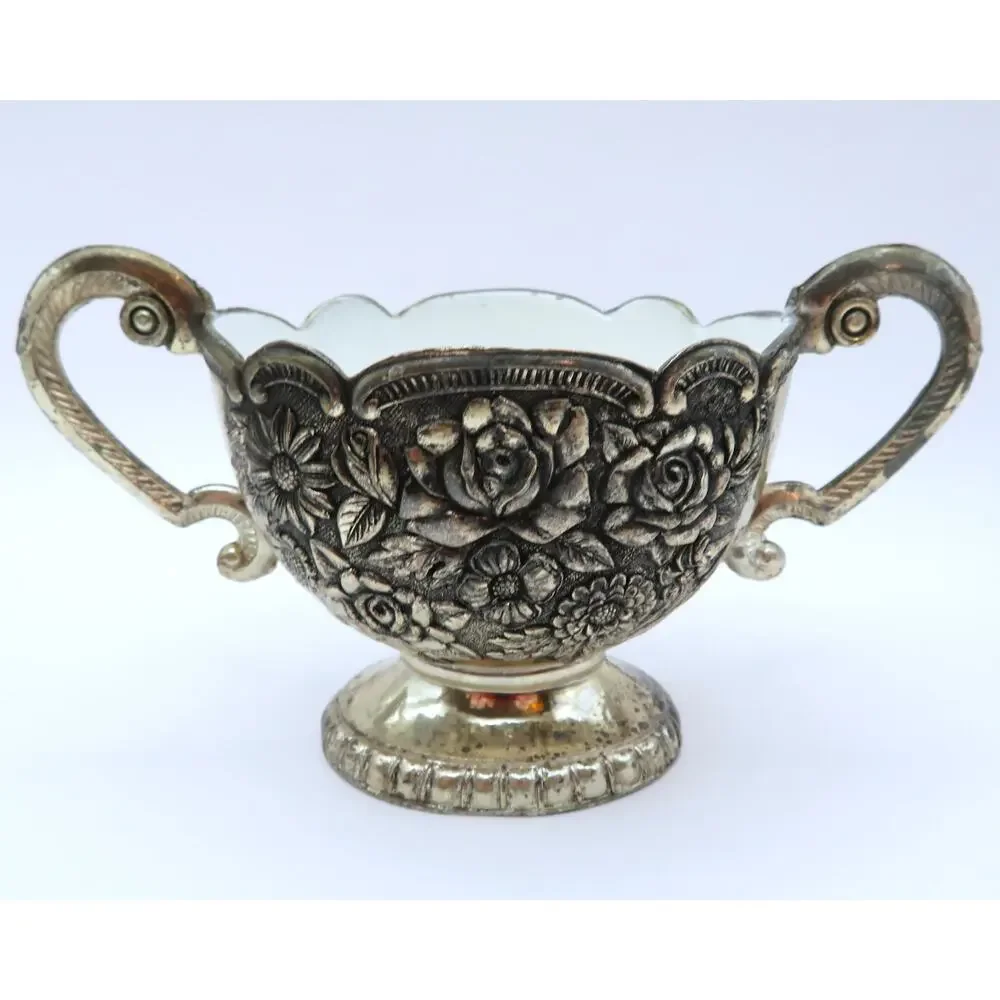 Vintage Cream Sugar Set w Tray, A Price Imports Japan Floral Silver Tone by APCO